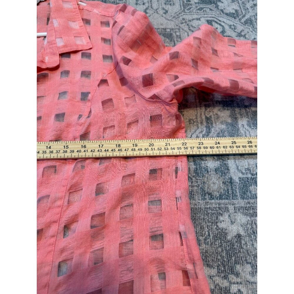 John Mark Button Up Collared Semi Sheer Linen Blouse XL 3/4 Sleeves Lagenlook - Picture 7 of 9